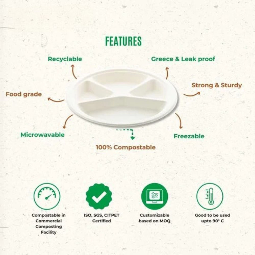 11 Inch 4 Compartment Plates Bagasse